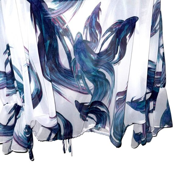 Ramona La Rue Betta Fish Print Crepe de Chine Batwing Blouse - OS - Picture 9 of 11